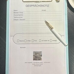 Gesprächsnotiz Vorlage PDF I Mandanten Notizblock Steuerbüro I Telefonnotiz Formular I Printable Büro Download A4 A5
