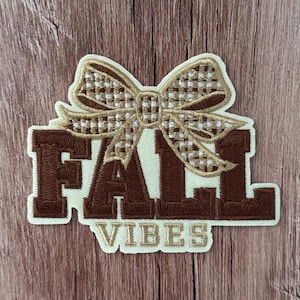 Fall Vibes Embroidered Patch, Bow Design, DIY Hat Accessory (3.5" x 2.75")