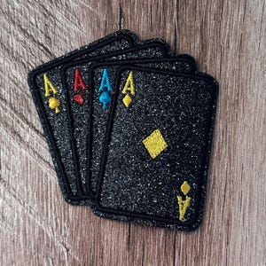 Black Glitter Aces Iron On Patch, glitter, poker vibes, black, aces