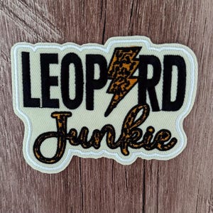 Leopard Junkie embroidered iron on patch DIY, trucker hats, leopard print