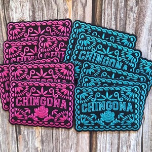 Embroidered Chingona Patch, Hot Pink or Turquoise Floral Design