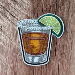Tequila Shot Iron On Patch, Lime Garnish, Drinking Accessory (2.5" x 2.75")