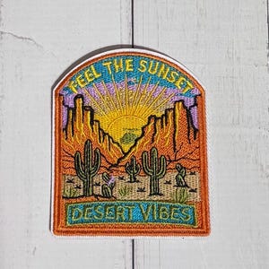 Colorful Desert Sunset Iron On Patch, Western Vibes Embroidery, Trucker Hat Badge