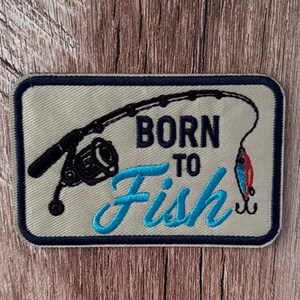 生まれながらの釣り人 刺繍ワッペン、釣り竿ルアーアップリケ、DIYハットバッジ