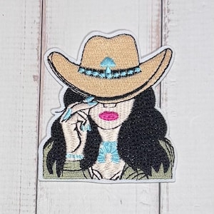 Strykmärke för cowgirl, västerländsk turkos hattdesign, truckerhatttillbehör
