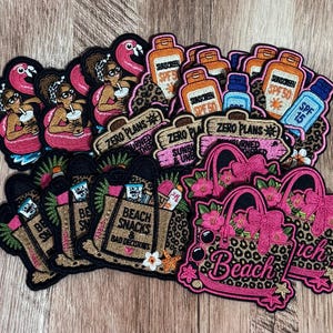 Leopard Print Beach Patches, Flamingo, Sunscreen, Beach Bag, Summer Fun Appliques