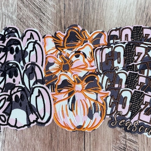 Pink Camo Fall Patches, Pumpkin, Ghosts, Cozy Season Embroidery, Trucker Hat Appliques