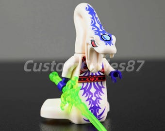 MOC Ninjago Pythor Chumsworth Minifigure – Classic Anacondrai General in White with Purple