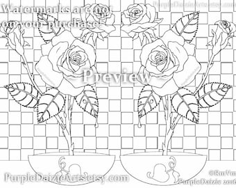 Adult Coloring Page Printable Roses Colour Digital Color Art Sheet Rose Buds Bud Cluster Flowers Line Drawing JPEG File Instant Download