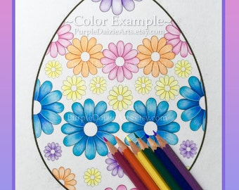 Easter Eggs Coloring pages - Cute Flowers to Color - JPEG Download