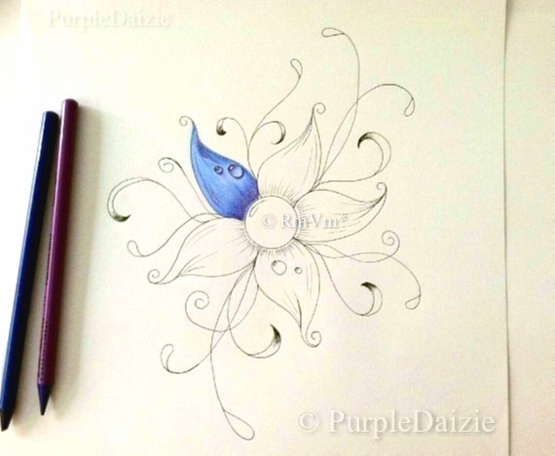 Printable Coloring Page Adult Colouring Page Swirly Flower - Etsy