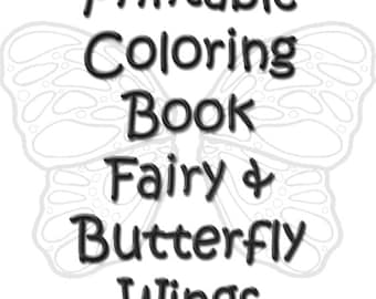 Butterfly Wings Coloring Book - Printable Color Pages Fairy Wing Templates - 3 PDF Files 24 Images Digital Download