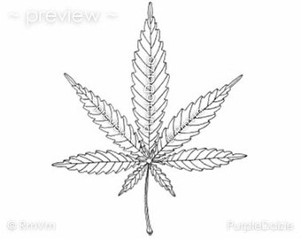 Printable Color Page Digital Coloring Sheet Adult Art Marijuana Mary Jane Cannabis Leaf Hemp Line Drawing JPEG File Keep Calm and Color On