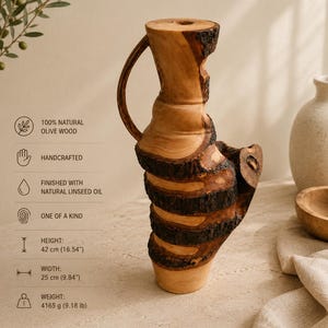 Handmade Olive Wood Sculptural Vessel, Rustic Wood Sculpture, Organic Decorative Object, Artisan Home Decor, One of a Kind Gift