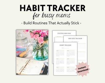Rastreador de hábitos para mamás ocupadas: planificador diario, mensual y semanal de vida, autocuidado, estado de ánimo, rutina de hidratación, seguimiento del bienestar. Imprimible y descargable en PDF.