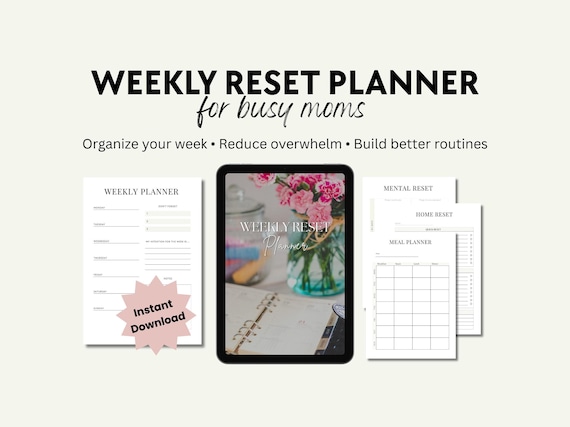 Weekly Reset Planner for Busy Moms Home Cleaning Checklist Printable Sunday Routine Simple Household Planner Habit Tracker Instant Download