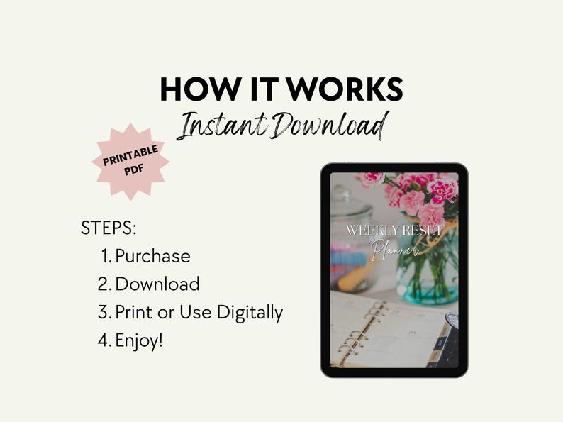 Weekly Reset Planner for Busy Moms Home Cleaning Checklist Printable Sunday Routine Simple Household Planner Habit Tracker Instant Download