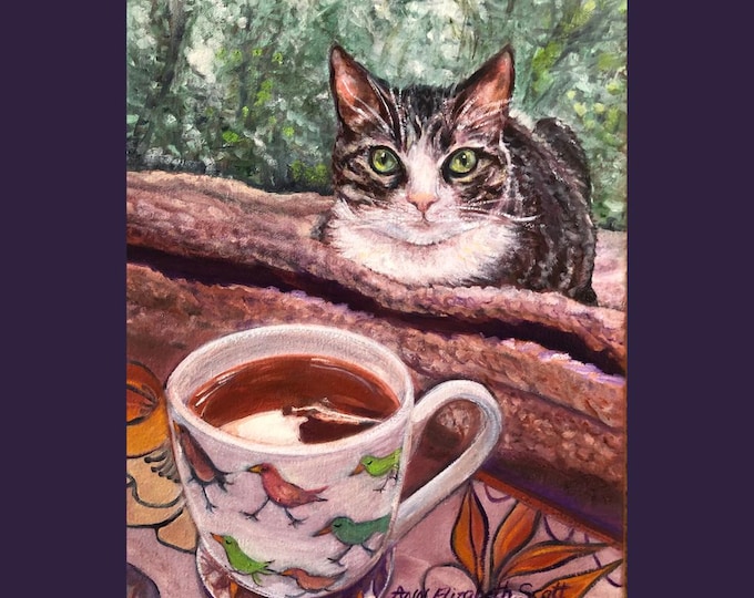 Oil Painting on Canvas | Miso Cat Tea | Signed Original Fine Art | Museum Quality | Wall Décor