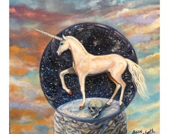 Oil Painting on Canvas | Snow Globe Unicorn | Signed Original Fine Art | Museum Quality | Wall Décor