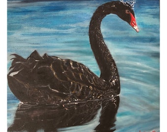 Oil Painting on Canvas | Black Swan | Signed Original Fine Art | Museum Quality | Wall Décor