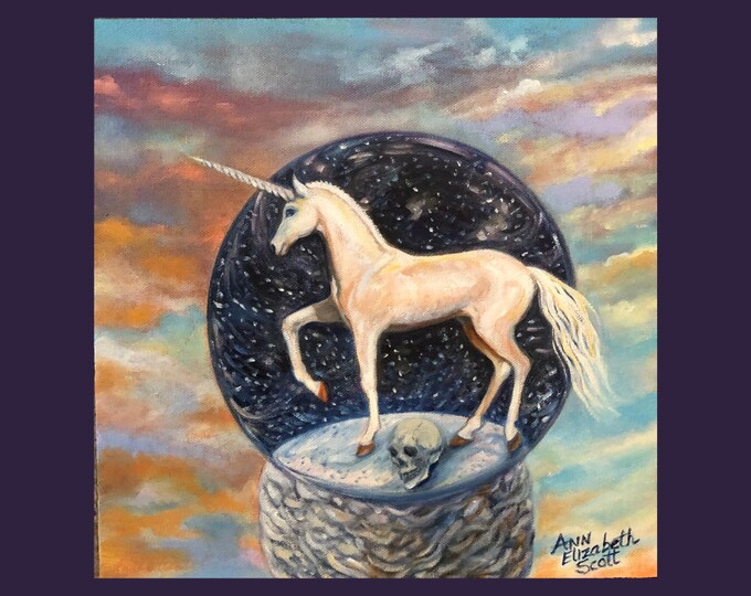 Oil Painting on Canvas | Snow Globe Unicorn | Signed Original Fine Art | Museum Quality | Wall Décor