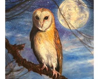 Oil Painting on Canvas | Starry Owl | Signed Original Fine Art | Museum Quality | Wall Décor