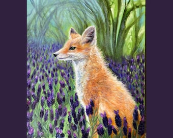 Oil Painting on Canvas | Lavender Fox | Signed Original Fine Art | Museum Quality | Wall Décor