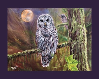 Oil Painting on Canvas | Barred Owl Moon | Signed Original Fine Art | Museum Quality | Wall Décor