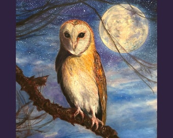 Oil Painting on Canvas | Starry Owl | Signed Original Fine Art | Museum Quality | Wall Décor