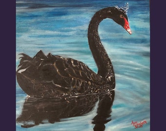 Oil Painting on Canvas | Black Swan | Signed Original Fine Art | Museum Quality | Wall Décor