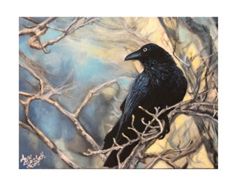 Oil Painting on Canvas | Winter Raven | Signed Original Fine Art | Museum Quality | Wall Décor