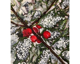 Oil Painting on Canvas | Winter Berries | Signed Original Fine Art | Museum Quality | Wall Décor