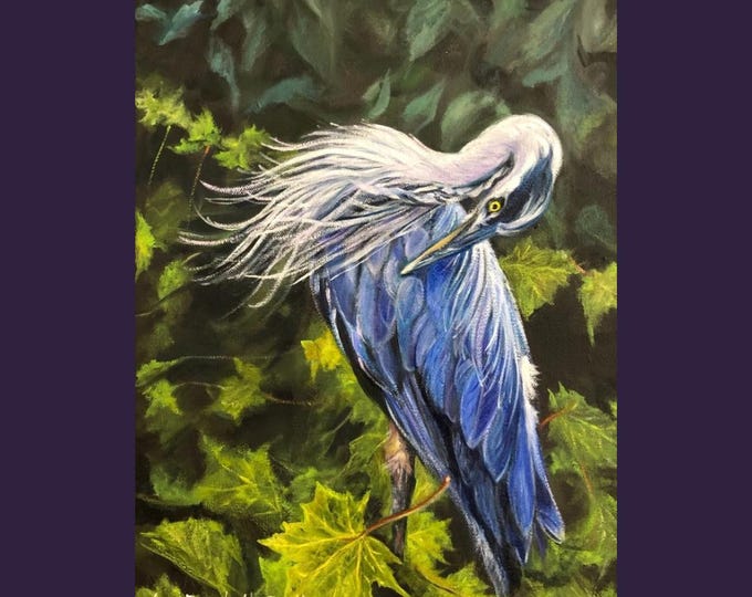 Oil Painting on Canvas | Blue Heron | Signed Original Fine Art | Museum Quality | Wall Décor