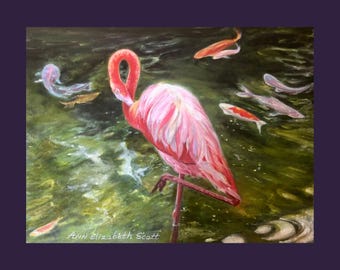 Oil Painting on Canvas | Summer Flamingo | Signed Original Fine Art | Museum Quality | Wall Décor