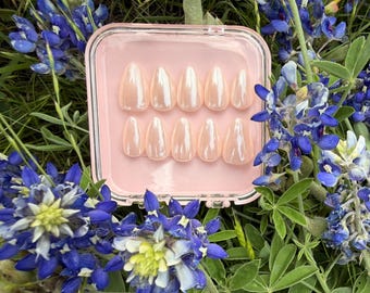 White Chrome Press On Nails/Hand Painted Custom Nails
