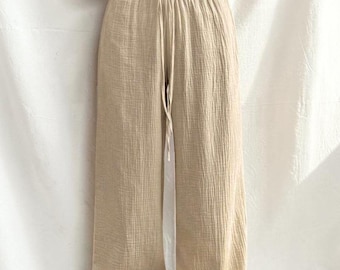 Pantalones de pijama para mujer, muselina orgánica, pantalones de pijama de algodón, pantalones cómodos para mujer, para estar en casa y dormir, ropa de estar por casa para mujer, algodón orgánico