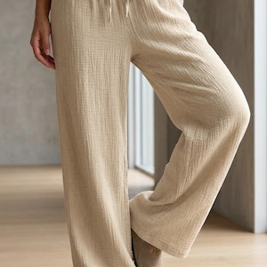 Frauen Pyjama, Bio Musselin, Baumwolle Pyjama, Frauen Bequeme Hose, Lounge and Sleep, Damen Lounge Kleidung, Bio Baumwolle