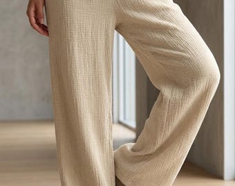 Dampyjamasbyxor, ekologiskt muslin, bomullspyjamasbyxor, bekväma byxor för kvinnor, mys- och sömnkläder, loungekläder för kvinnor, ekologisk bomull