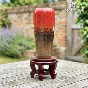 Red Ombre Ceramic Vase: Handmade Lava Glaze Flower Pot, Unique Zen Home Decor