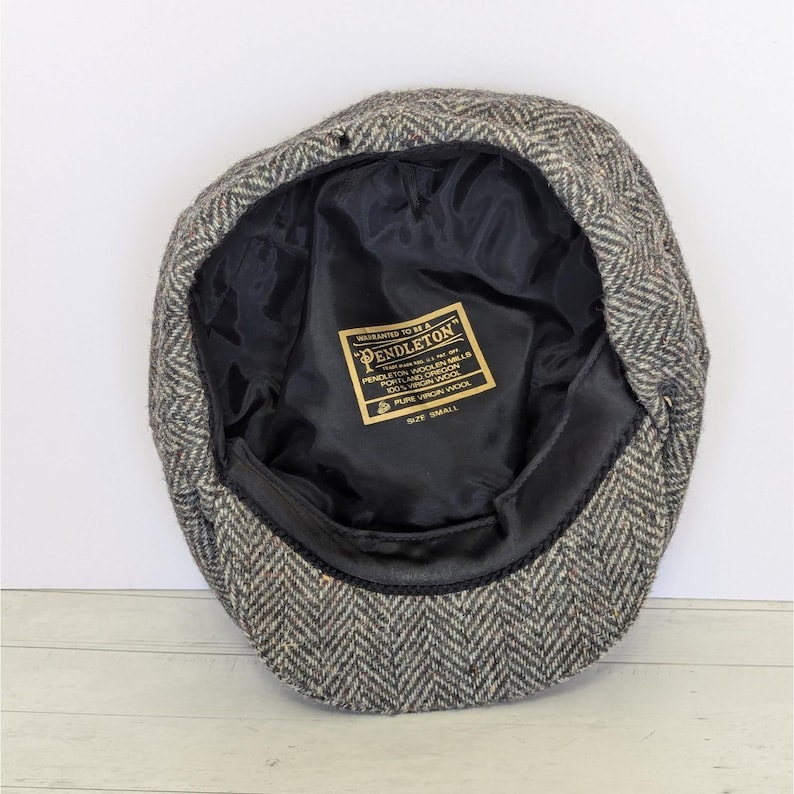 Vintage Pendleton Wool Newsboy Cap Herringbone Tweed Flat Hat Cabbie USA - SMALL Bild 1
