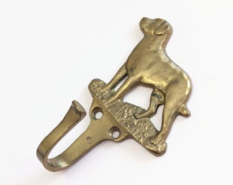 Vintage Solid Brass Labrador Dog Wall Hook Leash Key Holder Retriever Taiwan