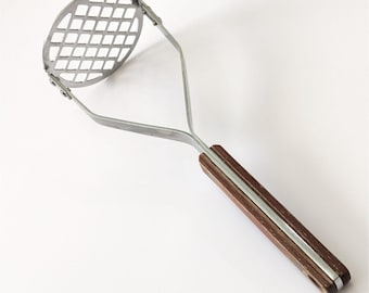 Vintage EKCO Potato Masher Stainless Steel Wood Handle 80s Kitchen Tool Japan
