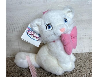 Vintage Disney Store Marie Aristocats 9" White Kitten Cat Pink Bow & Brush ~NWT!
