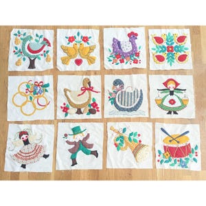 Vintage Quilt Blocks 12 Days Christmas Quality Handmade 3-D Applique w/Pattern