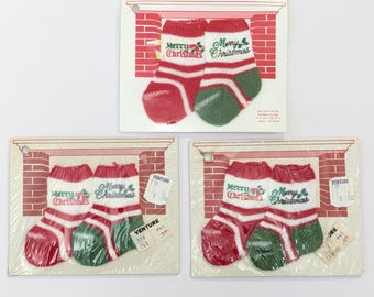Vintage Christmas Mini Knit Stocking Money Candy Holder 3" Ornament Lot - New