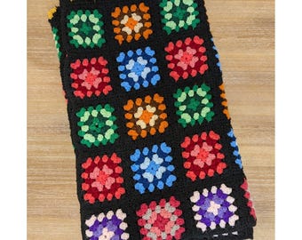 VTG Granny Square Roseanne Afghan Crochet Multicolor Blanket Throw Colorful READ