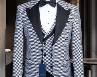 Chaqueta de esmoquin de terciopelo blanco de lujo para hombre - Blazer para bodas y graduaciones - Traje de diseñador de corte ajustado - Chaqueta de cena de lana italiana de corte ajustado
