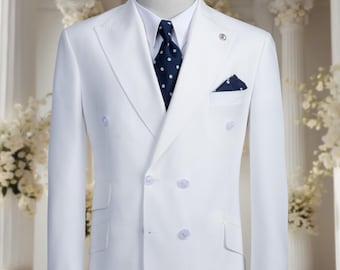 Luxury White Men’s Suit – Slim Fit Wedding Suit – Elegant Formal Tuxedo – Groom Suit – Prom Outfit – Italian Style Suit - Double Breasted