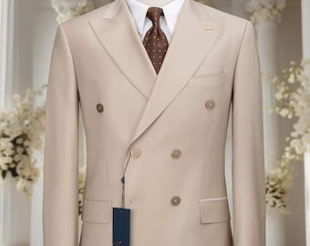 Luxury Beige Men’s Suit – Slim Fit Wedding Suit – Elegant Formal Tuxedo – Groom Suit – Prom Outfit – Italian Style Suit - Double Breasted