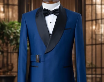 Luxury Blue Tuxedo Jacket for Men-Wedding Prom Blazer-Slim Fit Designer Suit-Italian Wool Slim Fit Dinner Jacket